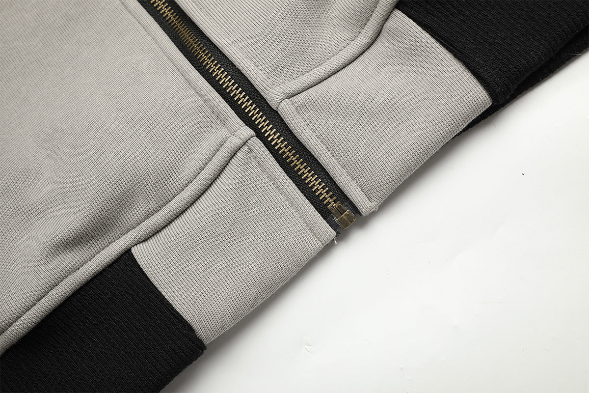 Star & Stripe Embroidered Zip-Up Hoodie with Bomber Ribbed Hem