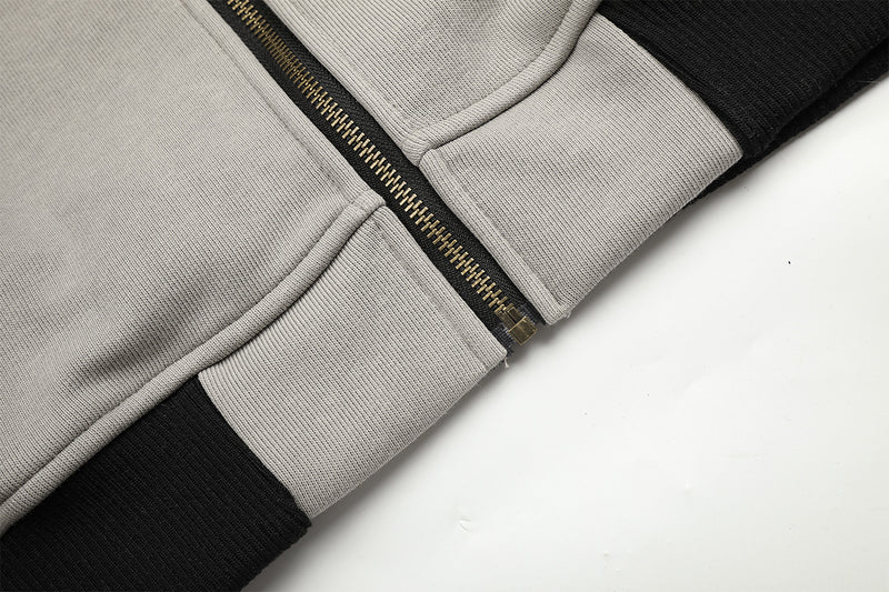 Star & Stripe Embroidered Zip-Up Hoodie with Bomber Ribbed Hem