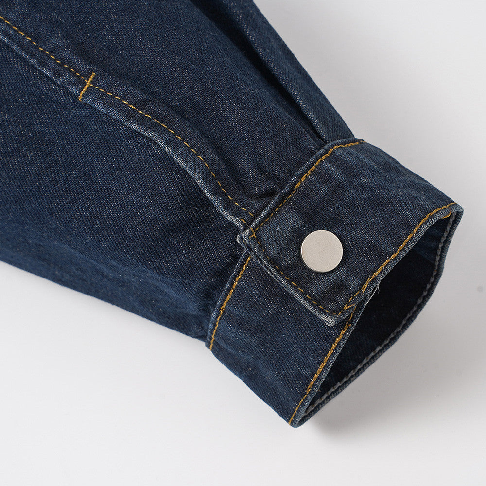 Veste en jean oversize délavée foncée – Veste streetwear à col et boutons-pression