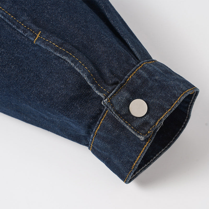 Veste en jean oversize délavée foncée – Veste streetwear à col et boutons-pression