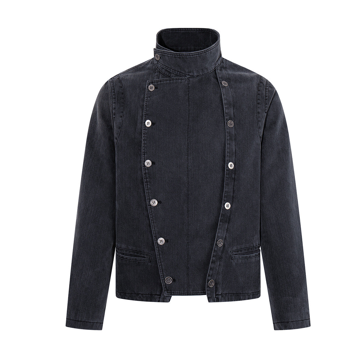 Asymmetrische Jeansjacke mit doppeltem Knopfverschluss – Vintage-Workwear-Stil