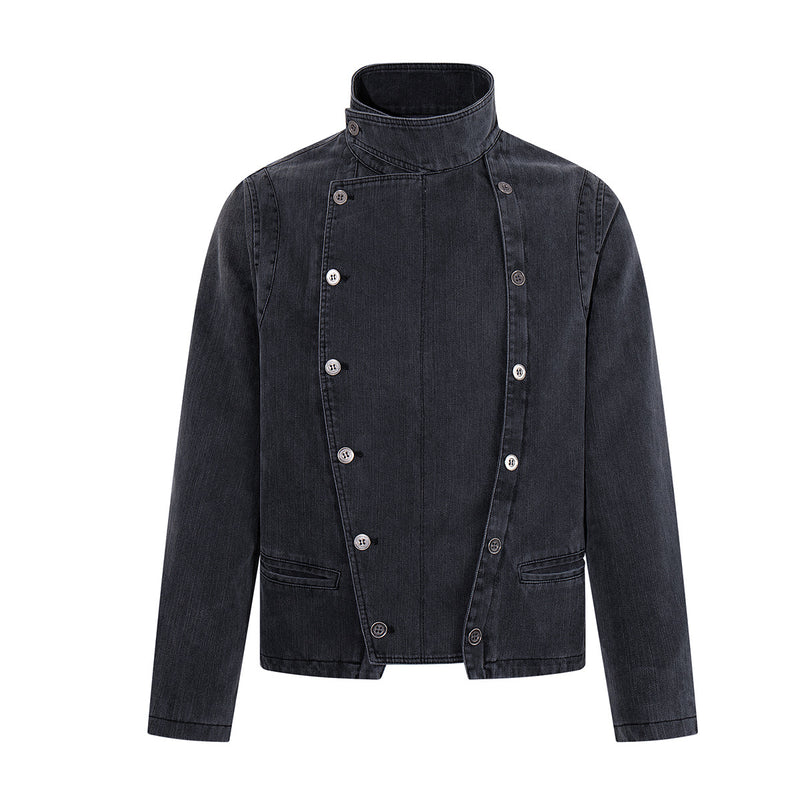 Asymmetrische Jeansjacke mit doppeltem Knopfverschluss – Vintage-Workwear-Stil