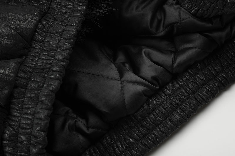 Faux Fur Trim Padded Bomber Jacket — Stand Collar with Buckle Detail