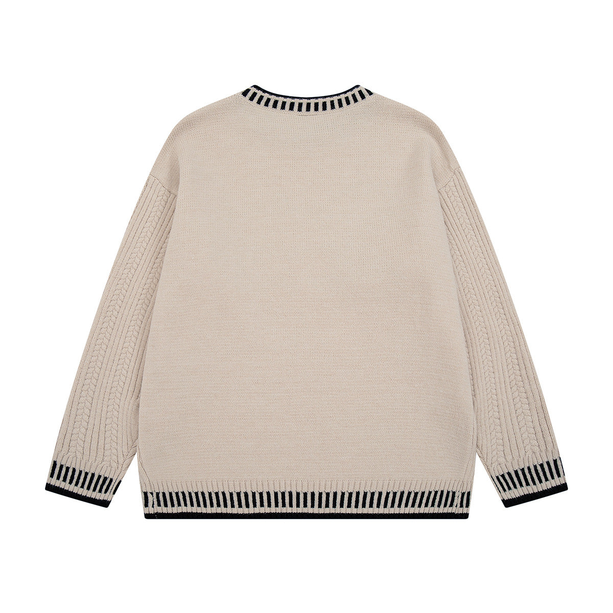 Zopfstrickpullover mit Dackel-Stickerei – Pullover mit Streifenbesatz