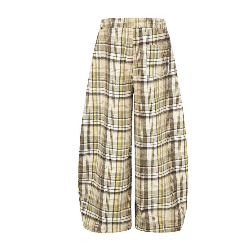 Plaid Wide-Leg Pants – Relaxed Fit Flannel Drawstring Trousers
