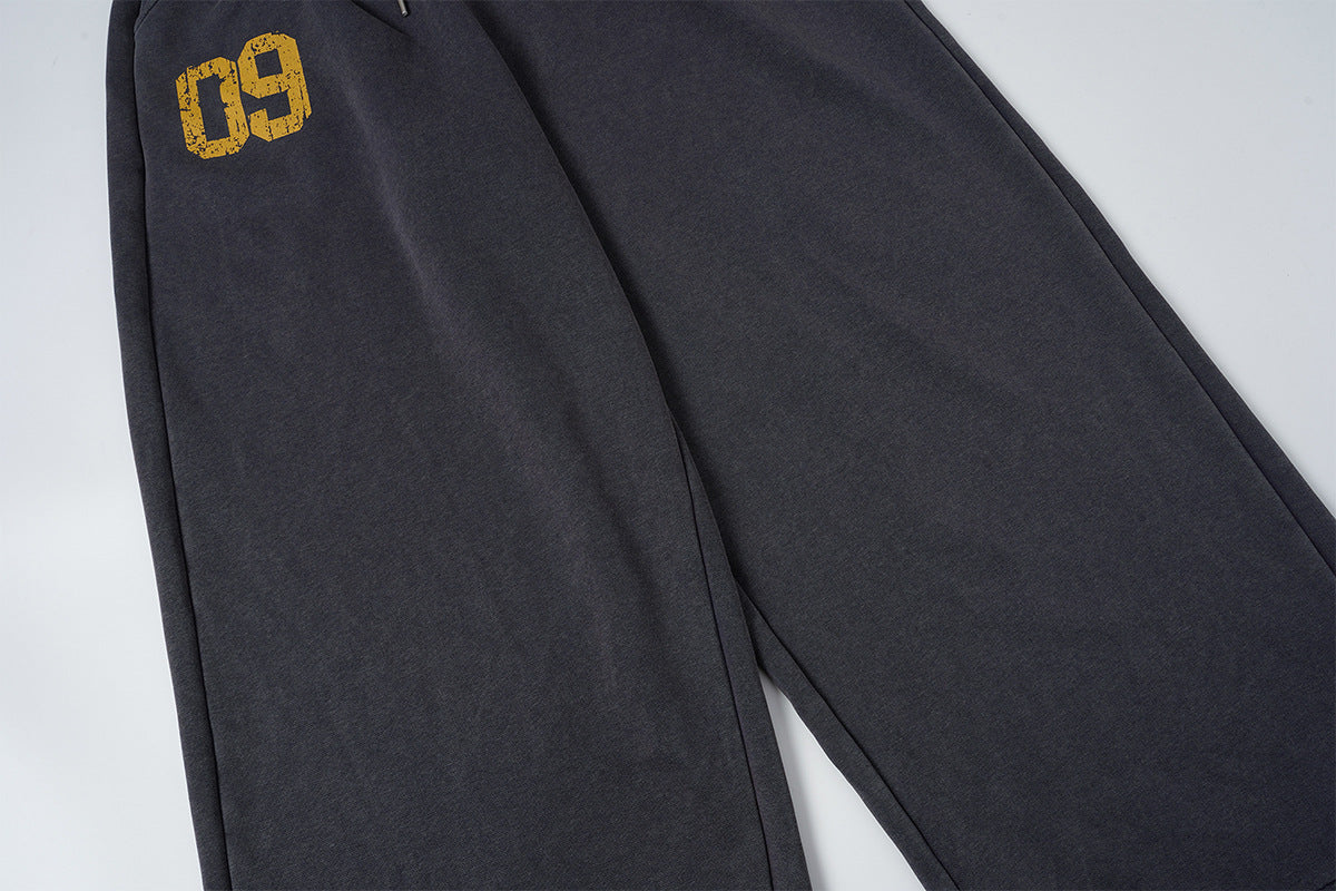 Wide-Leg Sweatpants – Acid Wash Vintage Varsity Graphic, Relaxed Fit