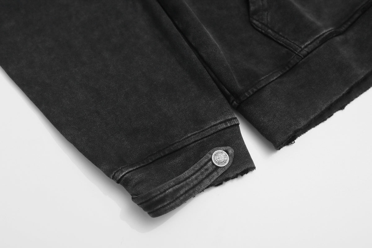 Military Napoleon Zip-Up Hoodie – Washed Vintage Fleece Cardigan
