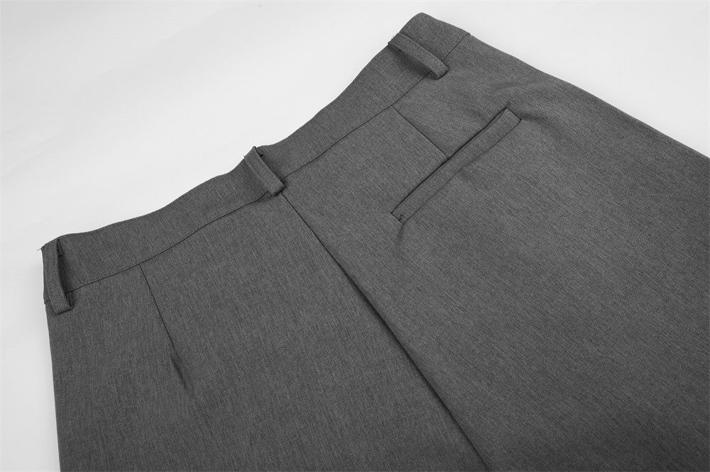 Wide-Leg Pleated Dress Pants with Metal Button Fly