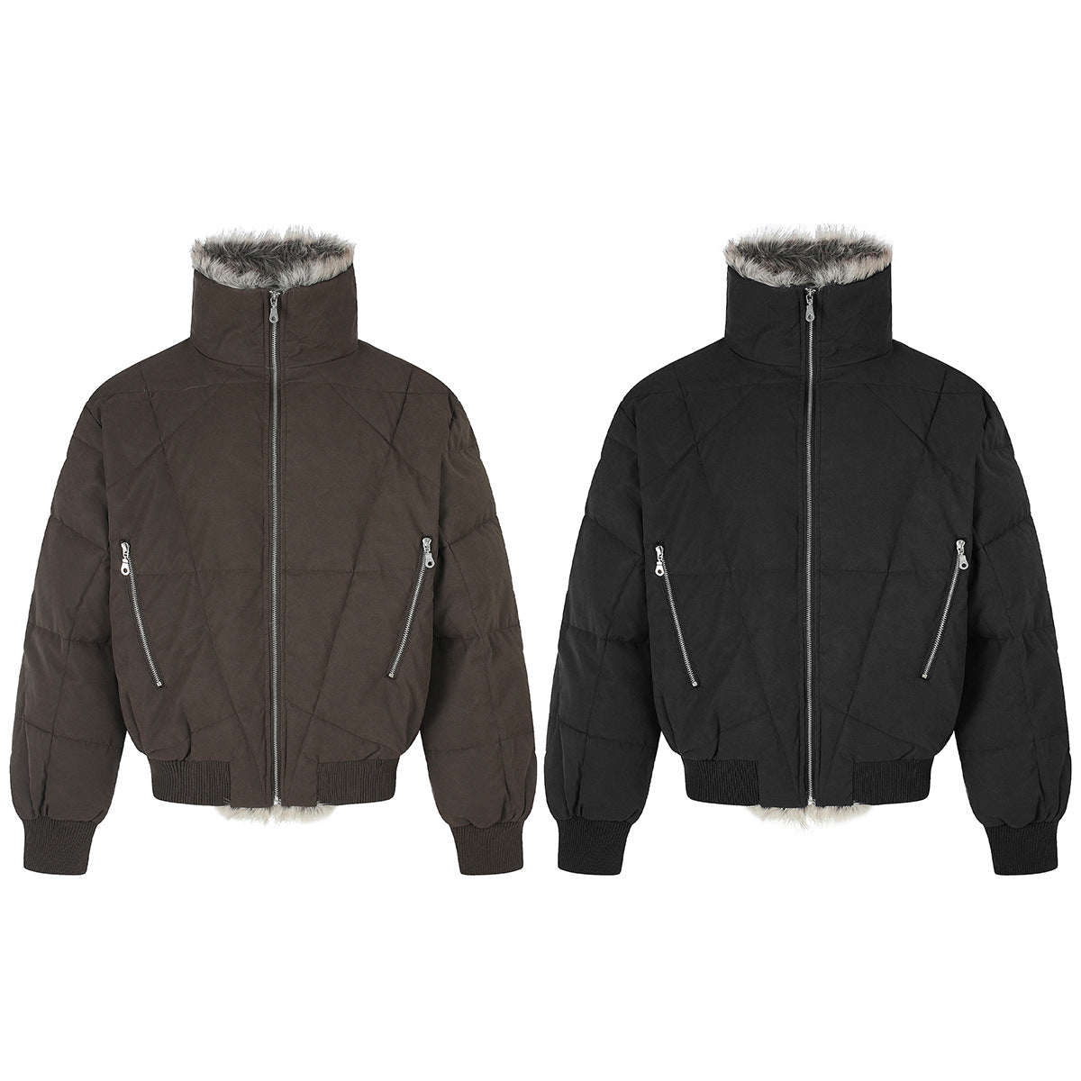 Faux Fur Collar Padded Bomber Jacket – Quilted Puffer Flight Coat