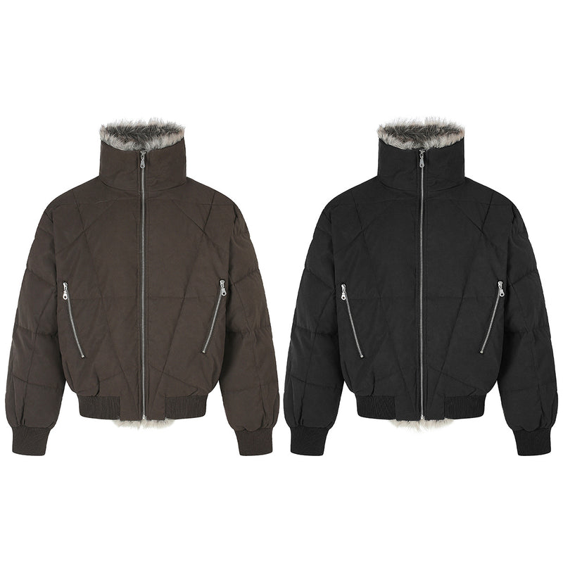 Faux Fur Collar Padded Bomber Jacket – Quilted Puffer Flight Coat