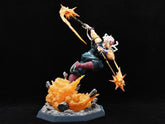 The Seakoff Premium Demon Slayer Urogi Figure is a 37cm GK model featuring USB light-up effects and intricate details, capturing Urogi mid-action with fiery weapons and an explosion effect. With white hair, dark clothing, and purple accents, it&