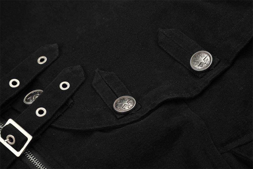 Men's Military-Inspired Short Jacket with Stand Collar, Buckle Straps & Button