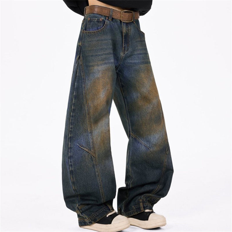 Baggy Jeans Men – Distressed Wide-Leg Barrel Fit with Deconstructed Seam Detail