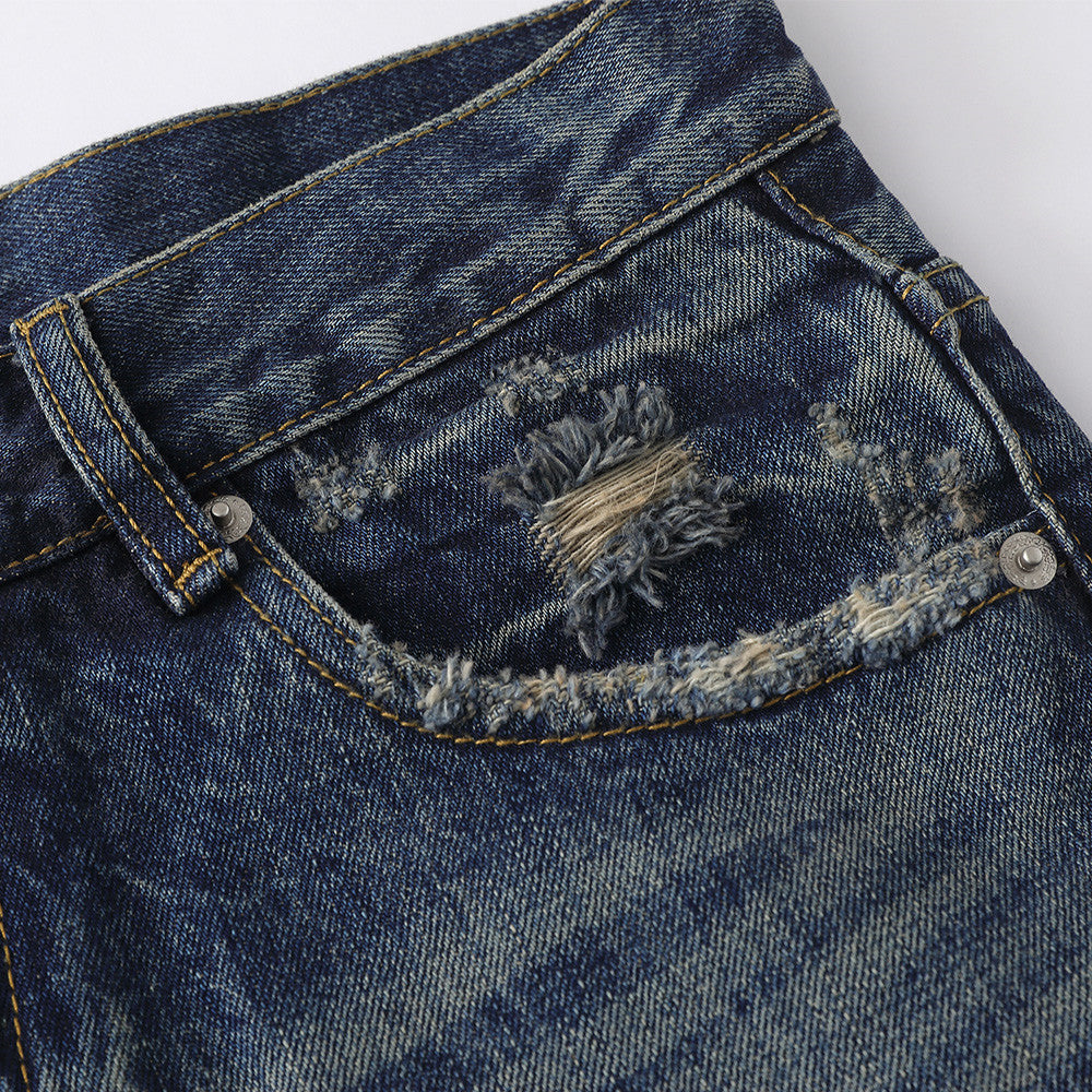 Wide-Leg Distressed Baggy Jeans – Men's Washed Vintage Straight-Cut Denim