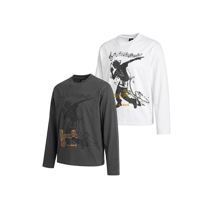 Langarmshirt mit Rockmusik-Print – Herren-Shirt mit Rundhalsausschnitt und Punkmotiv