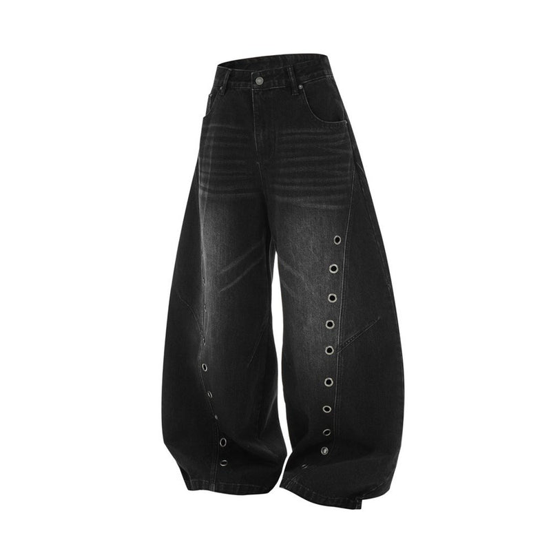 Men's Punk Wide-Leg Jeans with Metal Eyelet Detail – Deconstructed Baggy Denim