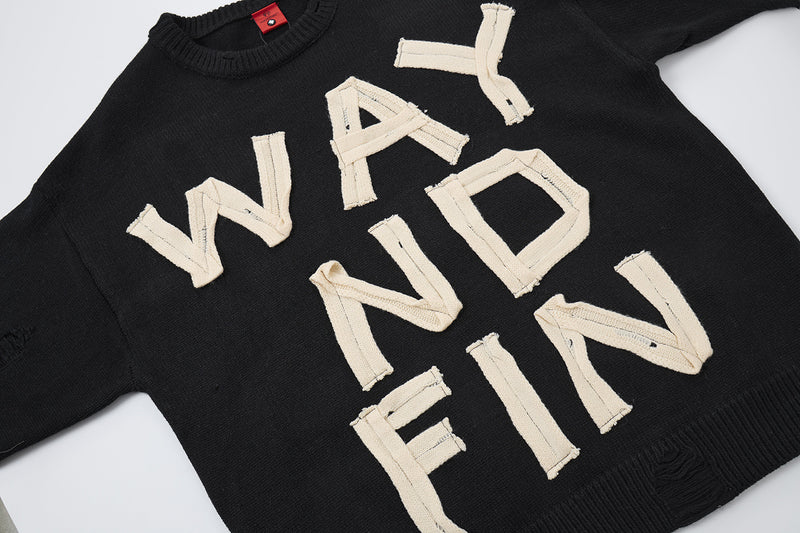 Pull col rond oversize en maille usée avec motif de lettres appliquées