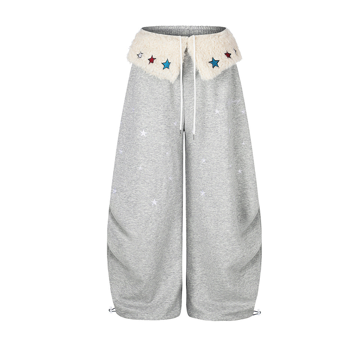Pantalon de jogging à jambes larges, ceinture en sherpa et broderie étoile, gris chiné