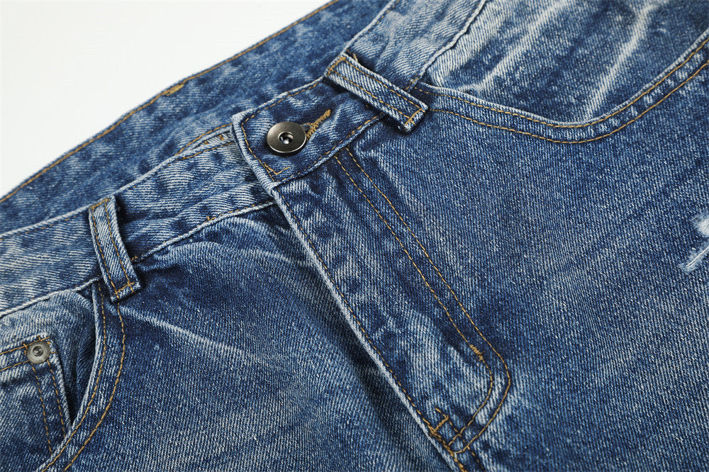 Jeans délavés usés à jambes larges – Denim vintage punk délavé pour homme