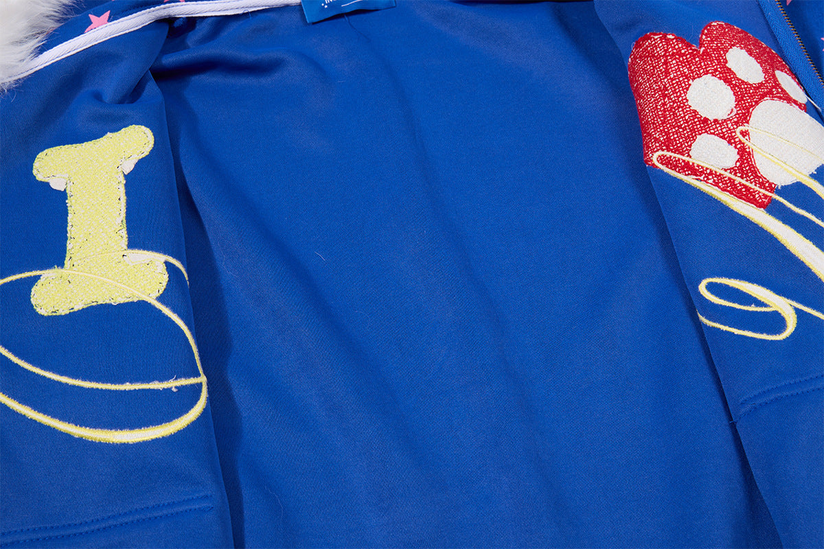 Hoodie zippé à motif étoiles, capuche bordée de fausse fourrure et motif « I ♥ Me »