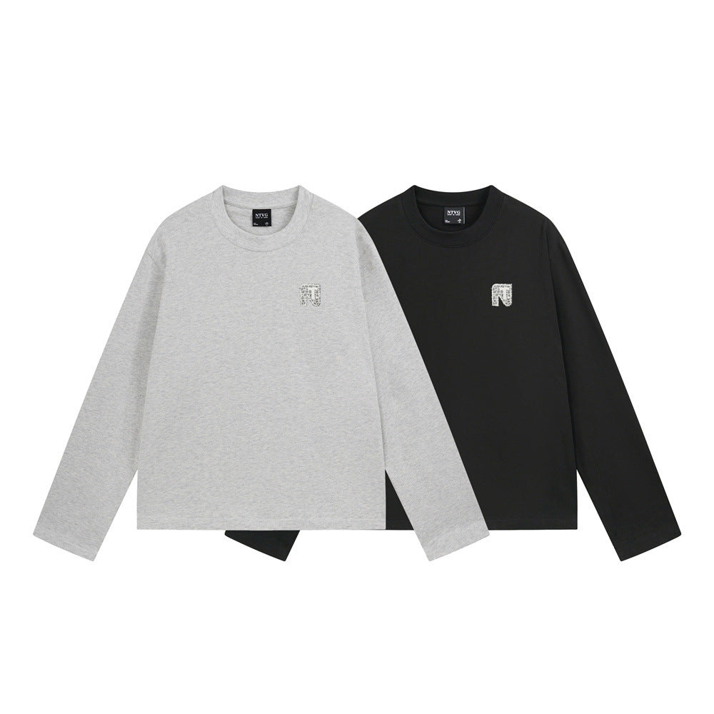 Men's Long Sleeve Crew Neck Tee with Logo Patch – Relaxed Fit