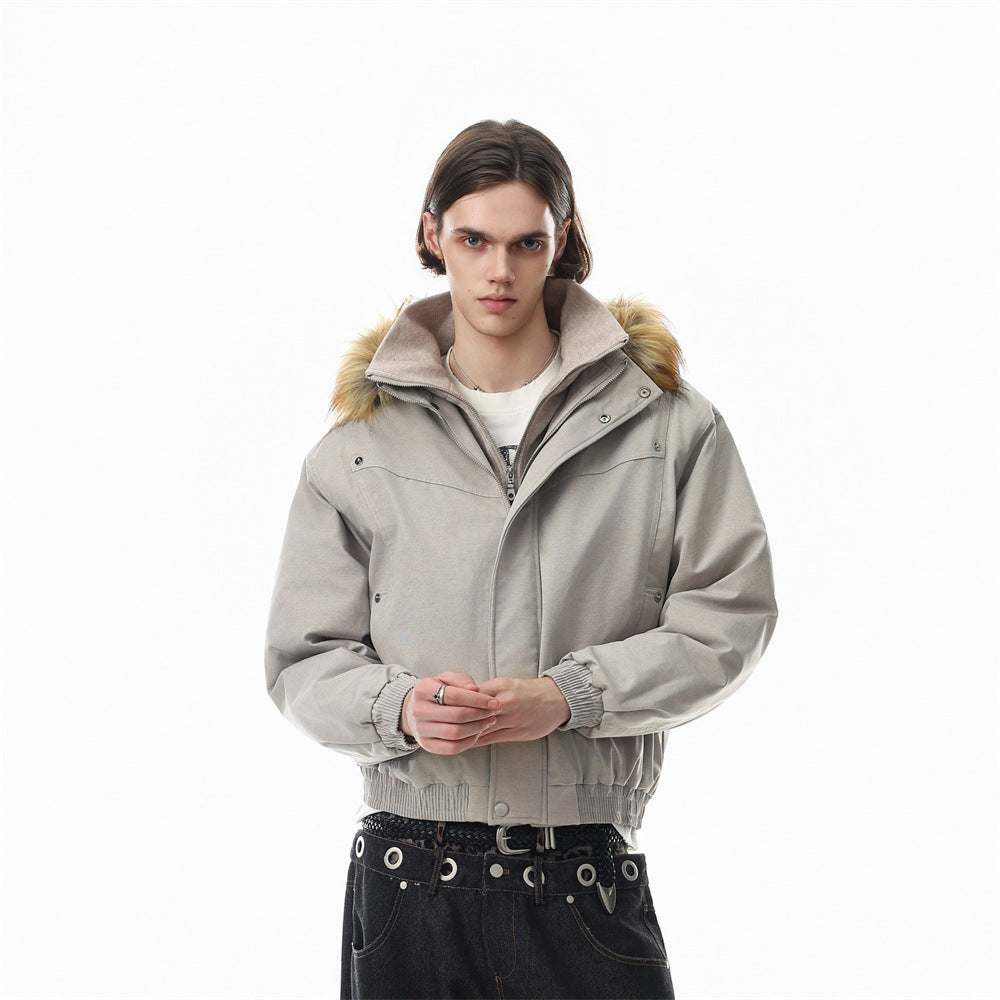 Pufferjacke mit Kunstfellbesatz und Lagenoptik – Übergroßer Wintermantel für Herren