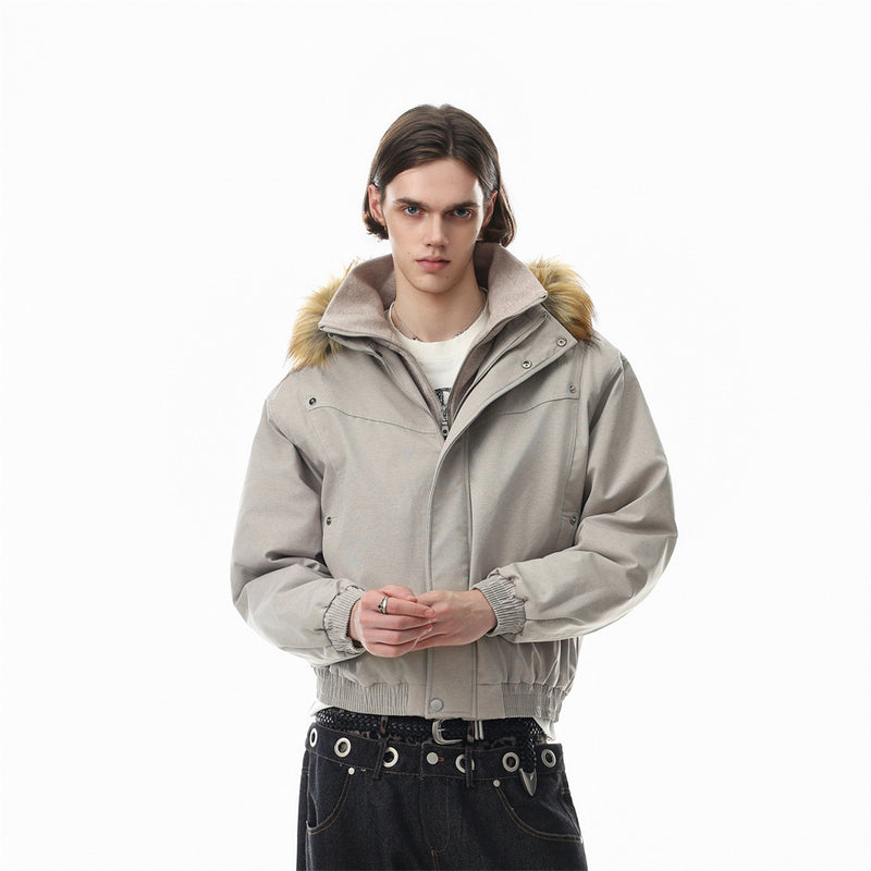 Pufferjacke mit Kunstfellbesatz und Lagenoptik – Übergroßer Wintermantel für Herren