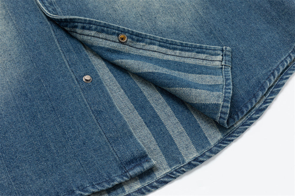 Oversized Washed Denim Shirt – Men's Long Sleeve Button-Up with Dual Chest