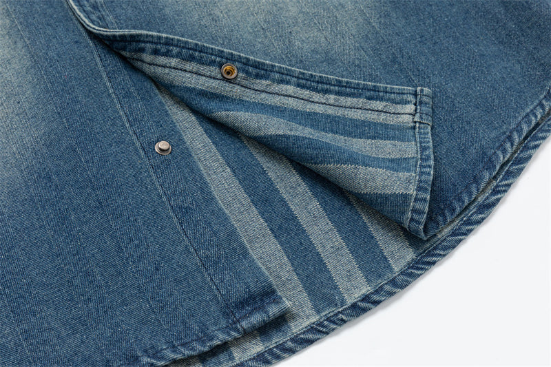 Oversized Washed Denim Shirt – Men's Long Sleeve Button-Up with Dual Chest