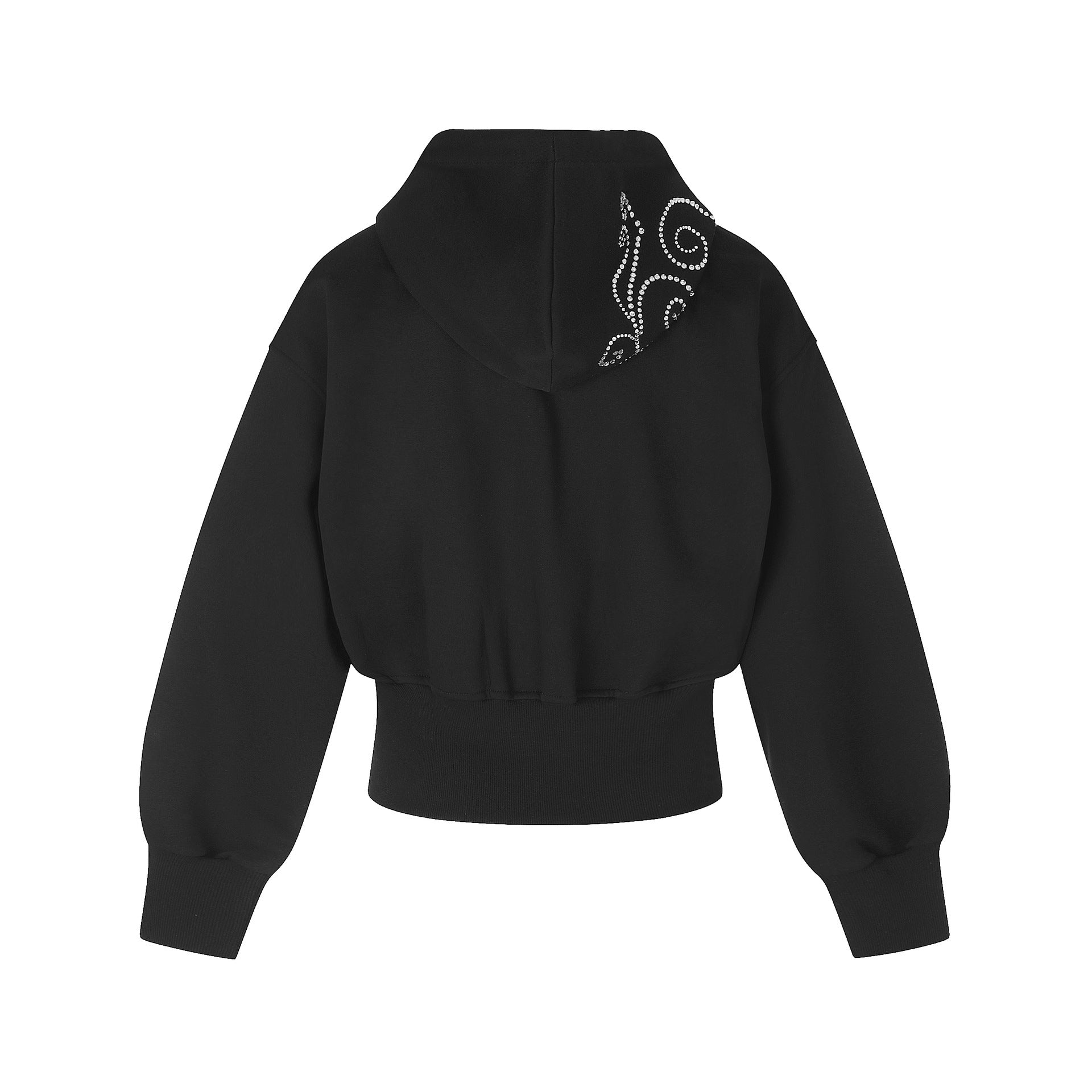 Hoodie zippé court à strass et motif arabesque – Noir