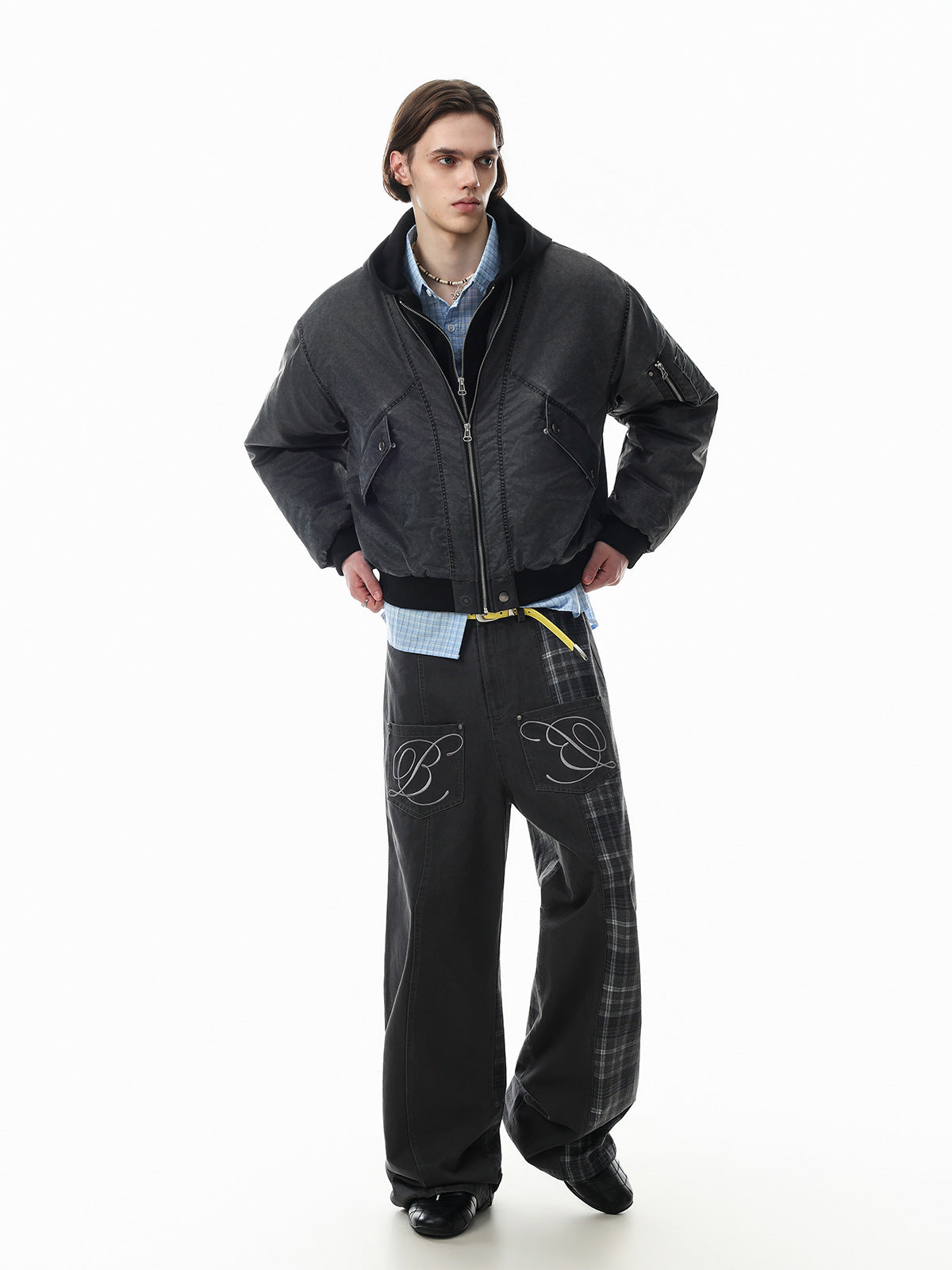Oversized Padded Bomber Jacket – Faux Two-Piece Hooded Cotton Outerwear