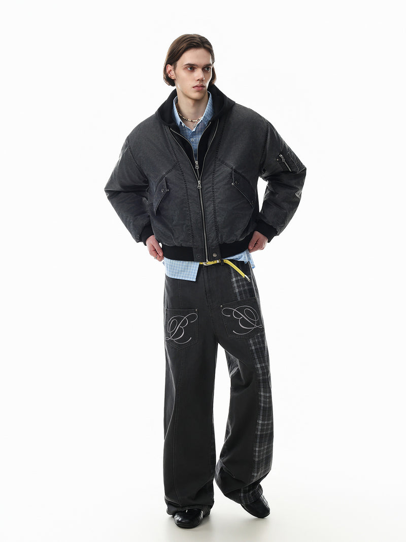 Oversized Padded Bomber Jacket – Faux Two-Piece Hooded Cotton Outerwear