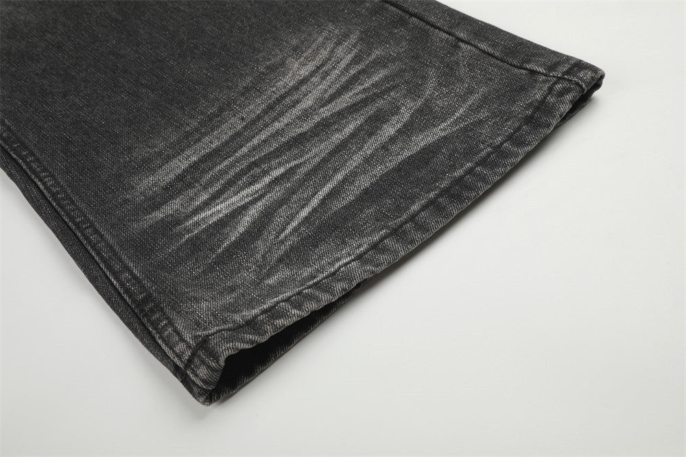 Men's Vintage Washed Wide-Leg Jeans – Distressed Black Straight Denim