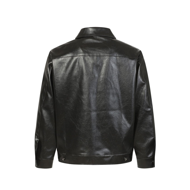 Spiderweb Embroidered PU Leather Jacket – Oversized Moto Fit