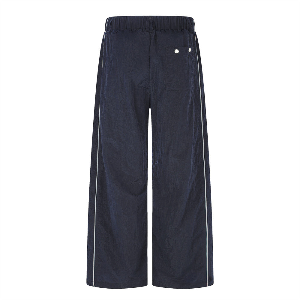 Wide-Leg Track Pants with Gold Side Stripe and Drawstring Waist