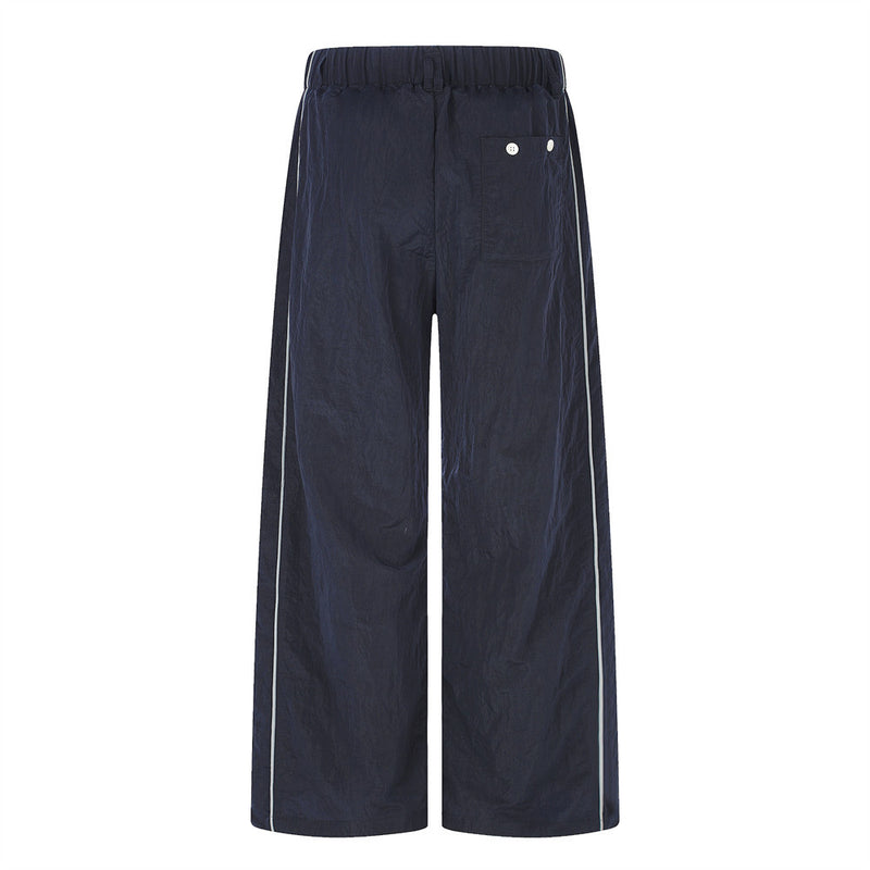 Wide-Leg Track Pants with Gold Side Stripe and Drawstring Waist