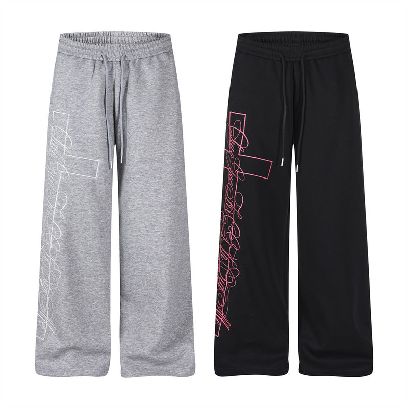 Wide-Leg Sweatpants with Cross Script Graphic Print