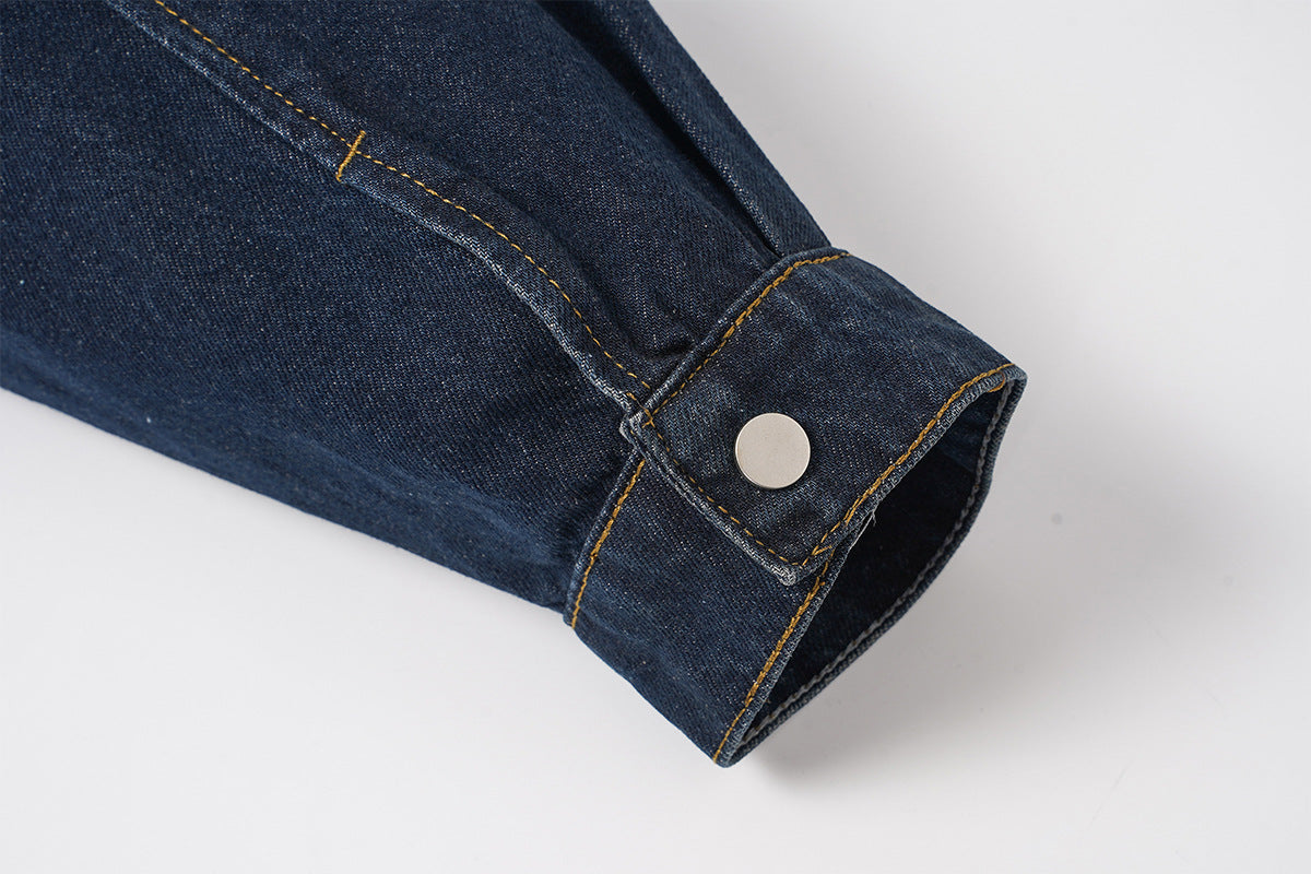 Veste bomber en denim indigo foncé – Coupe carrée oversize avec base élastiquée