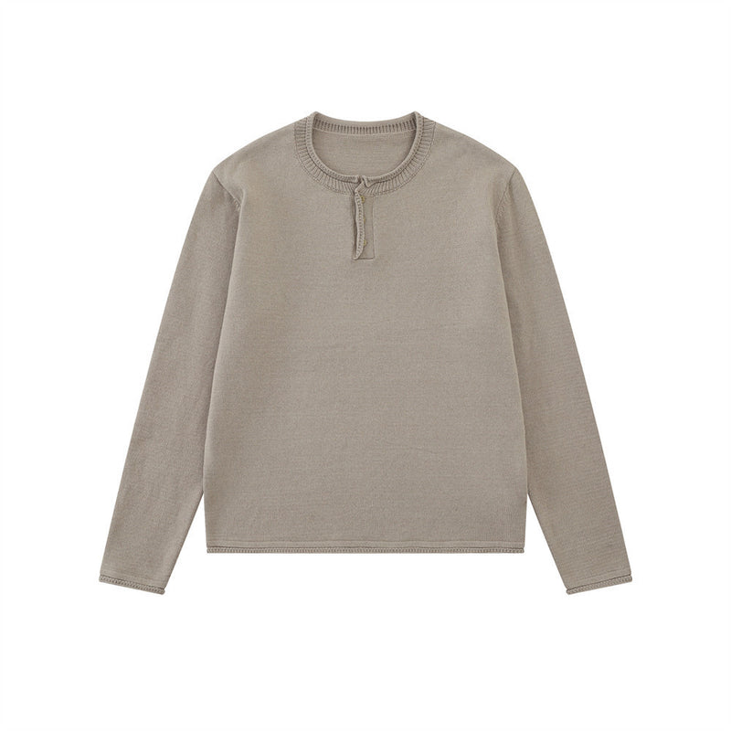 Men's Henley Neck Long-Sleeve Knit Sweater – Relaxed Streetwear Fit