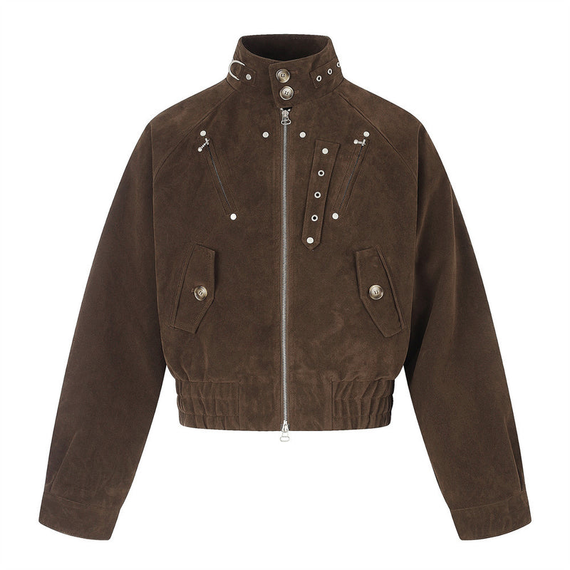 Mens Bomber Jacket – Cropped Stand Collar Zip-Up with Metal Hardware
