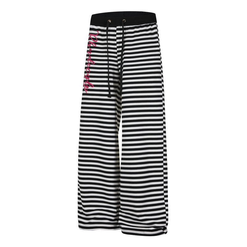 Black & White Striped Wide-Leg Pants with Drawstring Waist