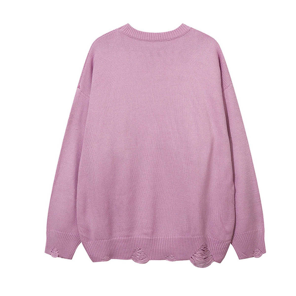 Distressed Knit Crewneck Sweater with Graffiti Letter Appliqué – Oversized