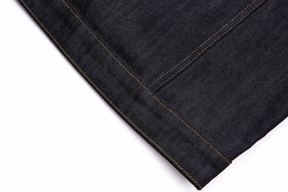 Dark Indigo Denim Moto Jacket – Stand Collar, Cropped Fit, Snap Buttons