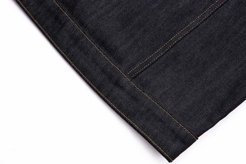 Dark Indigo Denim Moto Jacket – Stand Collar, Cropped Fit, Snap Buttons