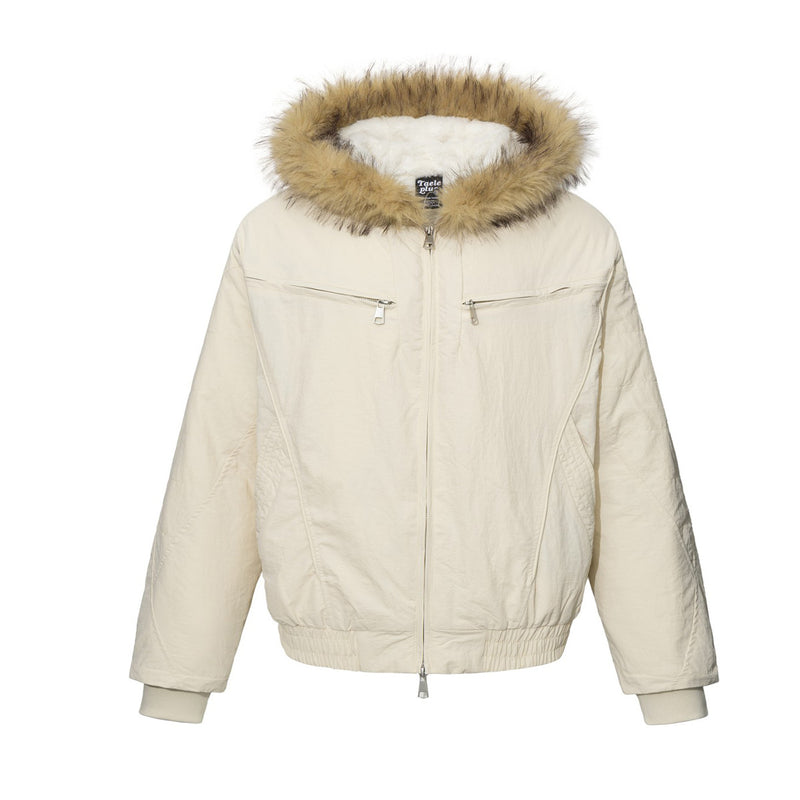 Padded Bomber Jacket with Faux Fur Hood Trim – Men's Winter Coat