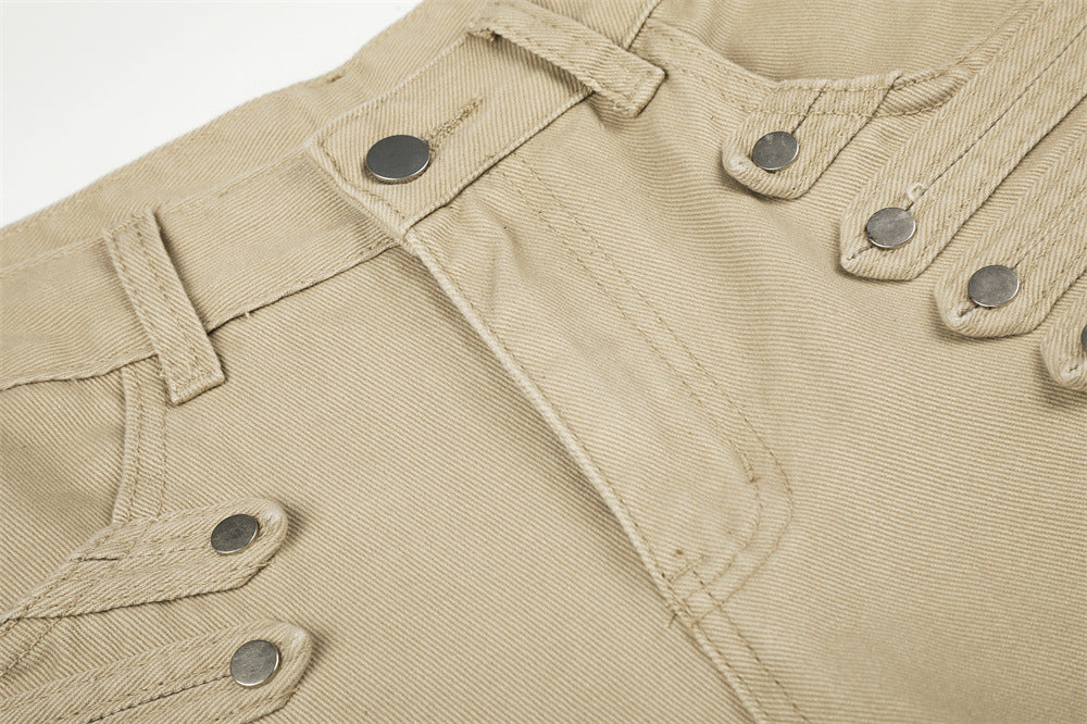 Men's Wide-Leg Barrel Pants with Decorative Button Detail