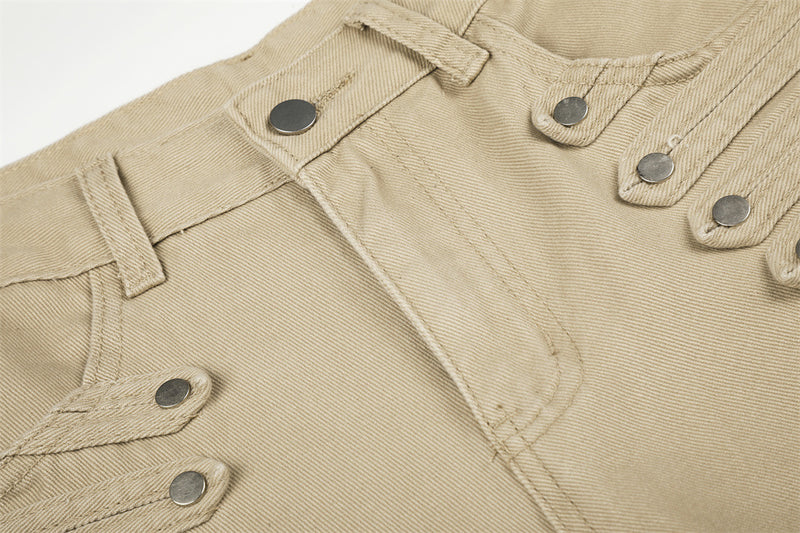 Men's Wide-Leg Barrel Pants with Decorative Button Detail