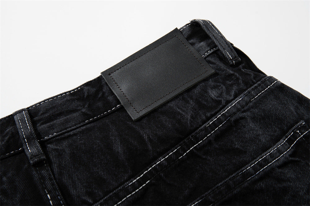 Crinkle-Washed Black Denim Shorts – Wide Leg Streetwear Fit