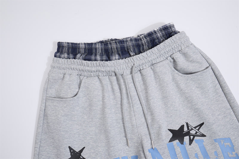 Wide-Leg Sweatpants with Plaid Waistband & Star Print – Trouvaille Graphic