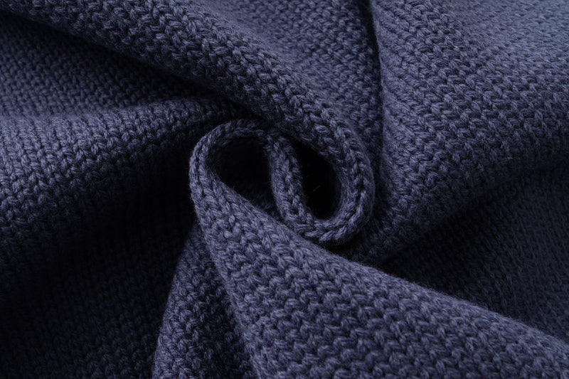 Cable Knit Colorblock Cardigan Sweater – Navy Stand Collar Button-Up